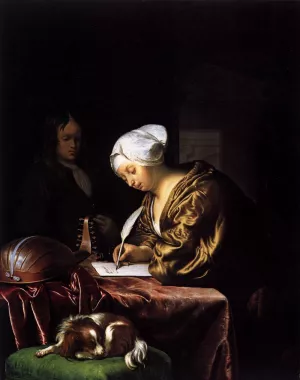 Woman Writing a Letter by Frans Van Mieris The Elder - Oil Painting Reproduction