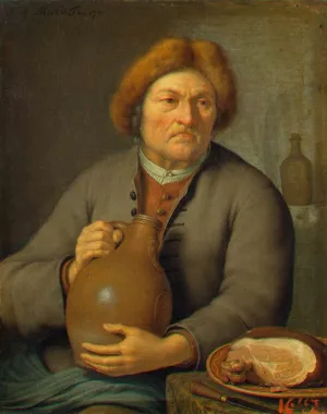 Old Peasant Holding a Jug by Frans Van Mieris The Younger - Oil Painting Reproduction