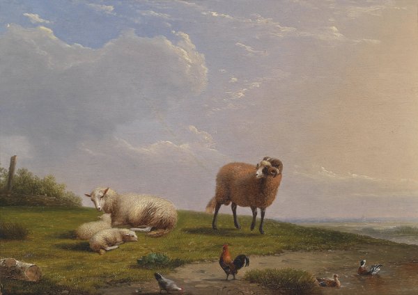 Schafe in Landschaft  by Frans Van Severdonck - Hand-Painted Oil Painting Reproduction