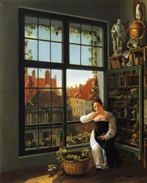 A Girl at a Window by Frans Verhas - Oil Painting Reproduction