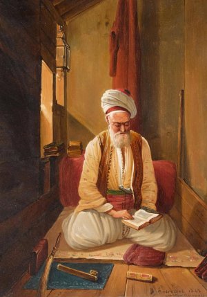 An Interior With A Turkish Gentleman In Prayer by Frans Vervloet Oil Painting