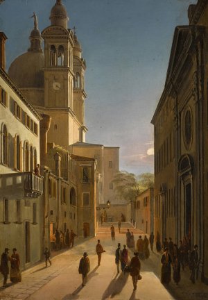 Venice, the Rio Terra Catecumeni, with Santa Maria della Salute in the Distance by Frans Vervloet Oil Painting