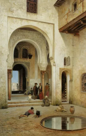 A Courtyard in Alhambra by Frans Wilhelm Odelmark - Oil Painting Reproduction