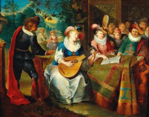 A Music Making Company On A Terrace by Frans Xaver Hendrick Verbeeck Oil Painting