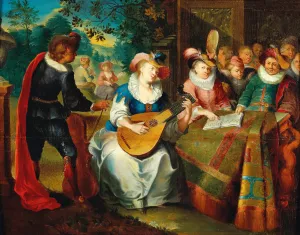 A Music Making Company On A Terrace by Frans Xaver Hendrick Verbeeck Oil Painting