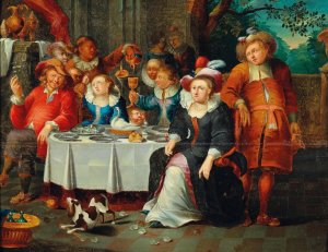 An Elegant Company Dining by Frans Xaver Hendrick Verbeeck Oil Painting