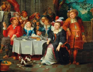 An Elegant Company Dining by Frans Xaver Hendrick Verbeeck Oil Painting