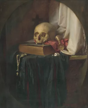 Still life with a skull and a book by Frantisek Belopotocky Oil Painting