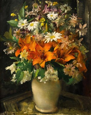 Flowers in a Vase by Frantisek Hladik Oil Painting