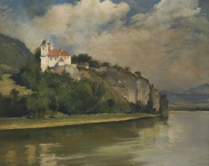 The Church above the River by Frantisek Hladik Oil Painting