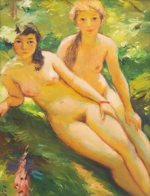 Two Nude Girls Oil painting by Frantisek Sindelar