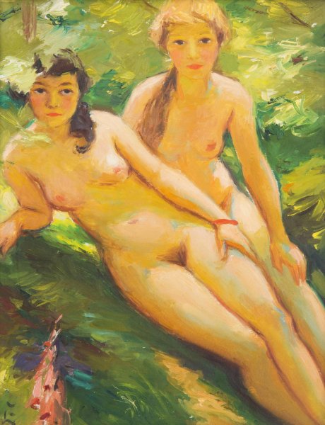 Main Product Photo of Two Nude Girls Painting by Frantisek Sindelar