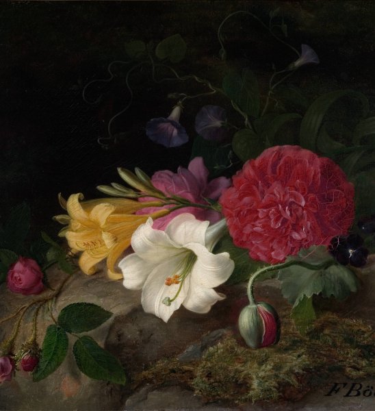 Still Life with Flowers  by Frants Diderik Boe - Hand-Painted Oil Painting Reproduction