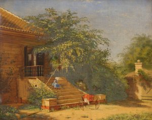 The Garden Steps Leading to the Painter Christen Kobke's Studio at Blegdammen, Copenhagen by Frants Diderik Boe Oil Painting