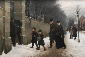 A Funeral by Frants Henningsen Oil Painting