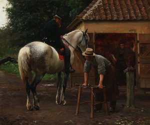Dansk soldat i samtale med en smed, antagelig motiv fra 1864 by Frants Henningsen Oil Painting