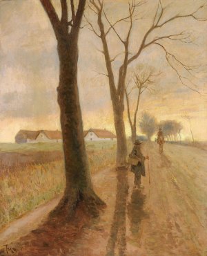 To maend pa en landvej by Frants Henningsen Oil Painting