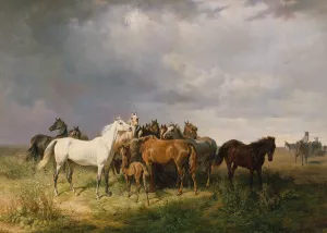 Pferde auf der Puszta Oil painting by Franz Adam