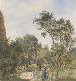 Frau mit zwei Kindern in einer Parklandschaft by Franz Alt Oil Painting