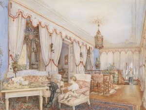 Interieur mit Hund und Kind by Franz Alt Oil Painting