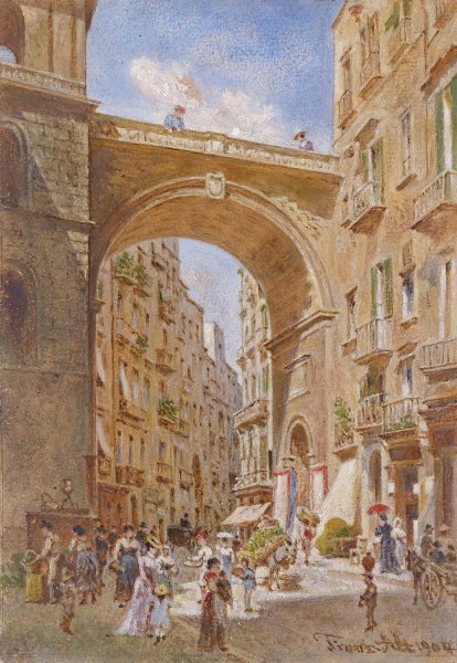 Neapel Chiaia-Brucke  by Franz Alt - Hand-Painted Oil Painting Reproduction