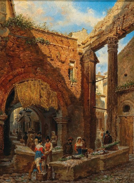 Rom Portico di Ottavia mit dem alten Fischmarkt by Franz Alt - Hand-Painted Oil Painting Reproduction