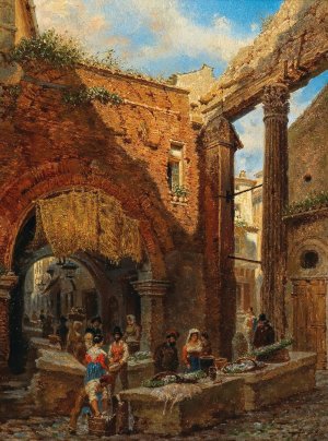 Rome, a View of the Portico di Ottavia with the Old Fish Market by Franz Alt Oil Painting