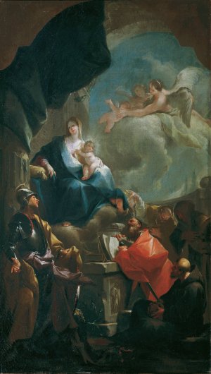 Thronende Madonna mit Kind, von Heiligen verehrt by Franz Anton Palko Oil Painting