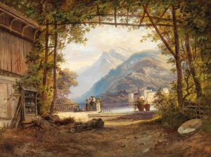 An einem oberitalienischen See by Franz Barbarini Oil Painting