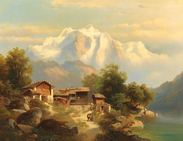 Scene In Switzerland by Franz Barbarini - Hand-Painted Oil Painting Reproduction