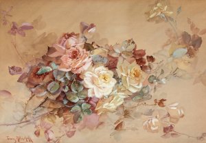 Pink and Yellow Roses by Franz Bischoff Oil Painting