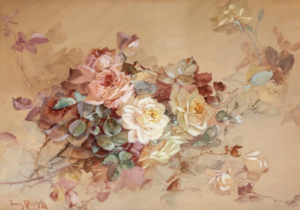 Pink and Yellow Roses by Franz Bischoff - Hand-Painted Oil Painting Reproduction
