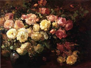 Still Life with White and Pink Roses