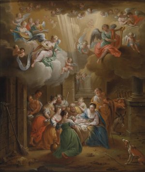 Adoration of the Shepherds by Franz Christoph Janneck Oil Painting