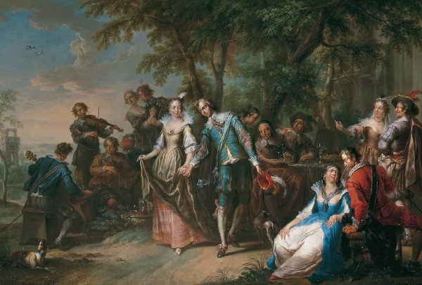 Unterhaltung im Freien mit Tanz  by Franz Christoph Janneck - Hand-Painted Oil Painting Reproduction