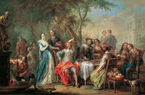 Unterhaltung im Freien mit Wein und Gesang by Franz Christoph Janneck Oil Painting