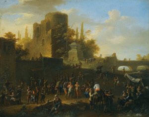 A Kermesse With Villagers By Ruins by Franz De Paula Ferg Oil Painting