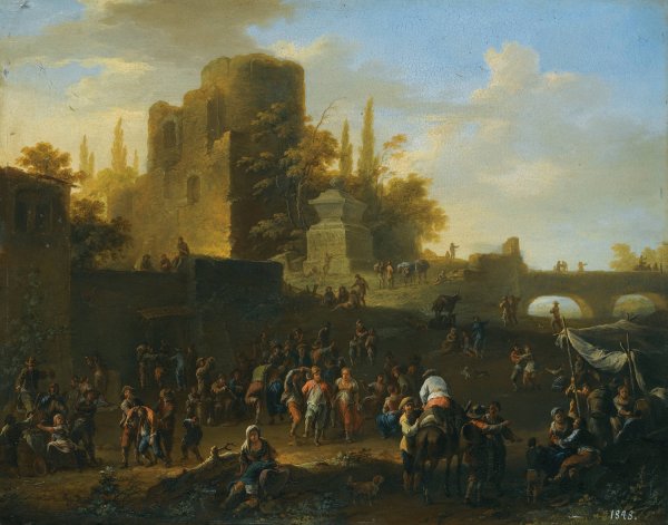 A Kermesse With Villagers By Ruins  by Franz De Paula Ferg - Hand-Painted Oil Painting Reproduction