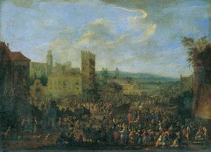 Jahrmarkt mit zinnenbekrOntem Bergfried by Franz De Paula Ferg Oil Painting