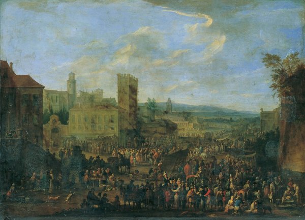 Jahrmarkt mit zinnenbekrOntem Bergfried  by Franz De Paula Ferg - Hand-Painted Oil Painting Reproduction