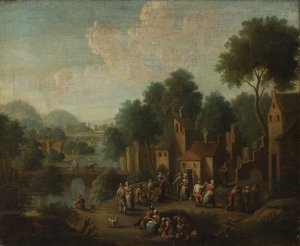 Landscape with peasants at play by Franz De Paula Ferg Oil Painting