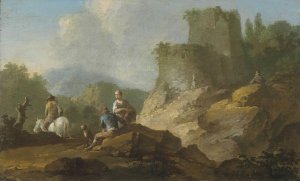 Landscape With Travellers And Ruins by Franz De Paula Ferg Oil Painting
