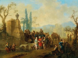 Rebecca and Eliezer at the well by Franz De Paula Ferg Oil Painting