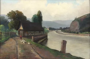 Fluslandschaft mit Ganseliesl by Franz Demel Oil Painting