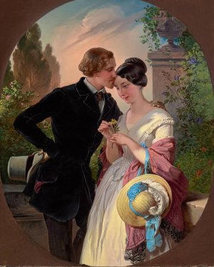 Faust And Gretchen In The 19th Century by Franz Dobiaschofsky Oil Painting