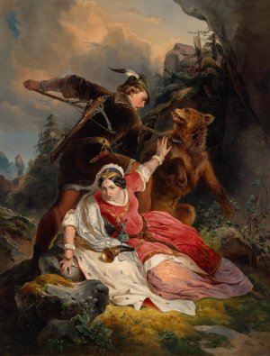 Herzog Ernst der Eiserne rettet Cimburgis von Masowien by Franz Dobiaschofsky Oil Painting