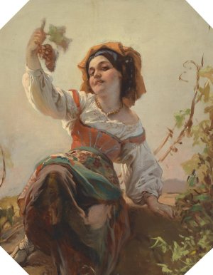 Italienisches Madchen mit Weintrauben by Franz Dobiaschofsky Oil Painting