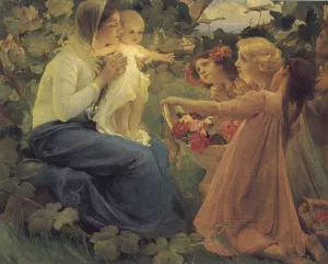 Presenting Flowers to the Infant by Franz Dvorak - Oil Painting Reproduction