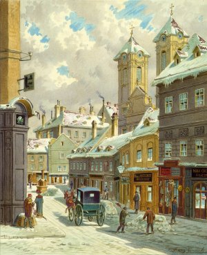 Die Neustiftgasse in Wien mit der Ulrichskirche by Franz Gerasch Oil Painting