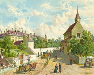 Die Wahringer Strase in Wien mit dem Versorgungshaus 'Zum Blauen Herrgott'und der 'Krawoten-Kapelle' by Franz Gerasch Oil Painting